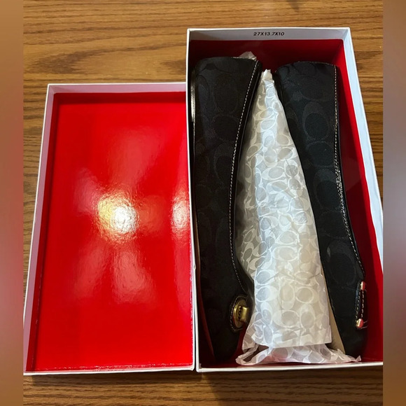 Coach Black & Gold Monogram Logo Laren Ballet Leopard Flats Size 7.5 With Box - Picture 5 of 8